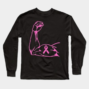 Flexed arm with pink Awareness Ribbon Long Sleeve T-Shirt